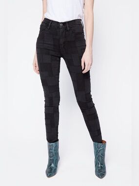 FRAME Le High Skinny Laser Patchwork Jeans | Black | Noir Multi | Size 28